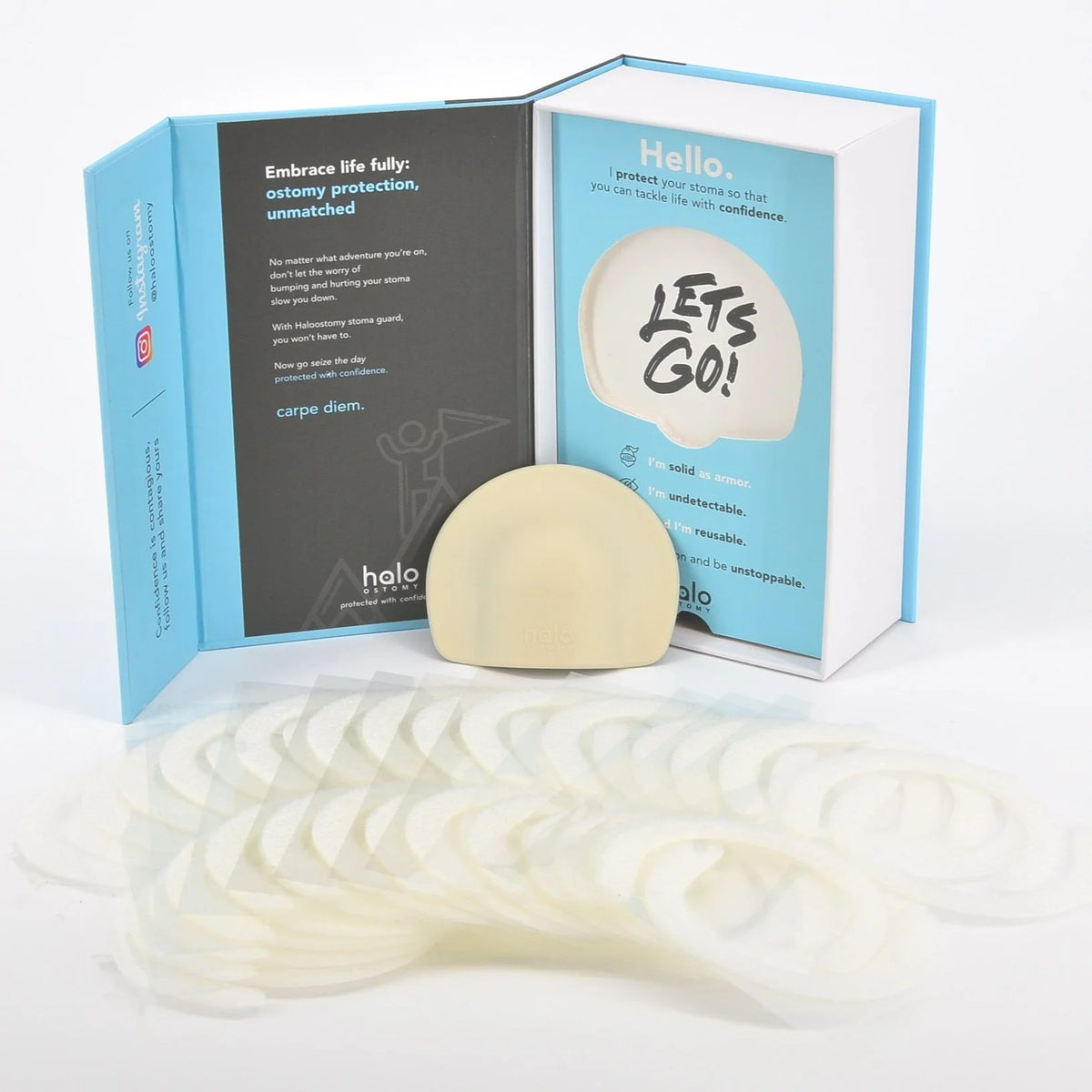 Halo Ostomy stoma guard kit with 60 velcro stickers for ostomy bag protection